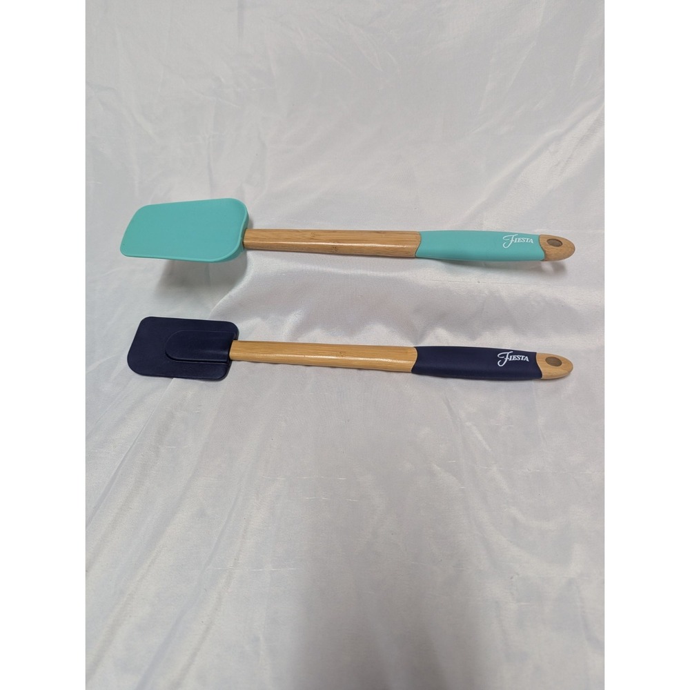 Fiesta Bamboo Silicone Spatula Set Of 2 Rubber Grip 14"